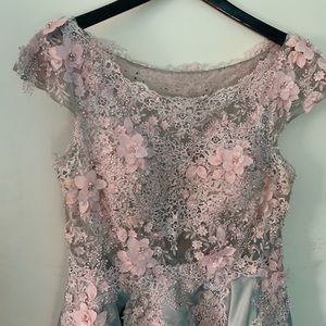 Beautiful light blue grey/pink prom dress